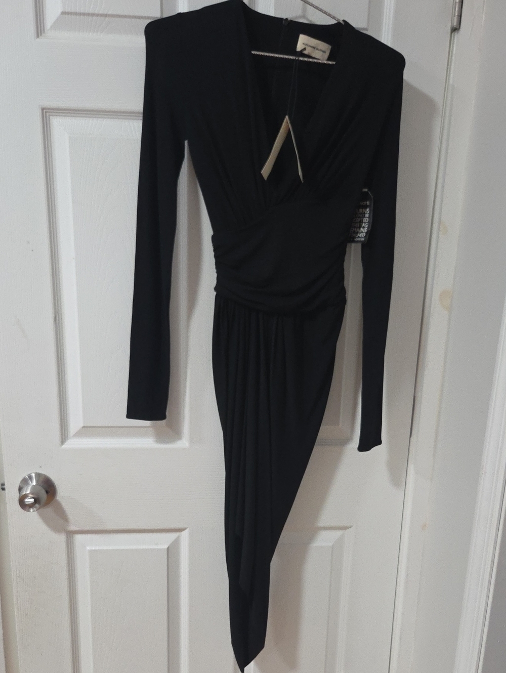 Asymmetrical Black Wrap-Style Long Sleeve Dress